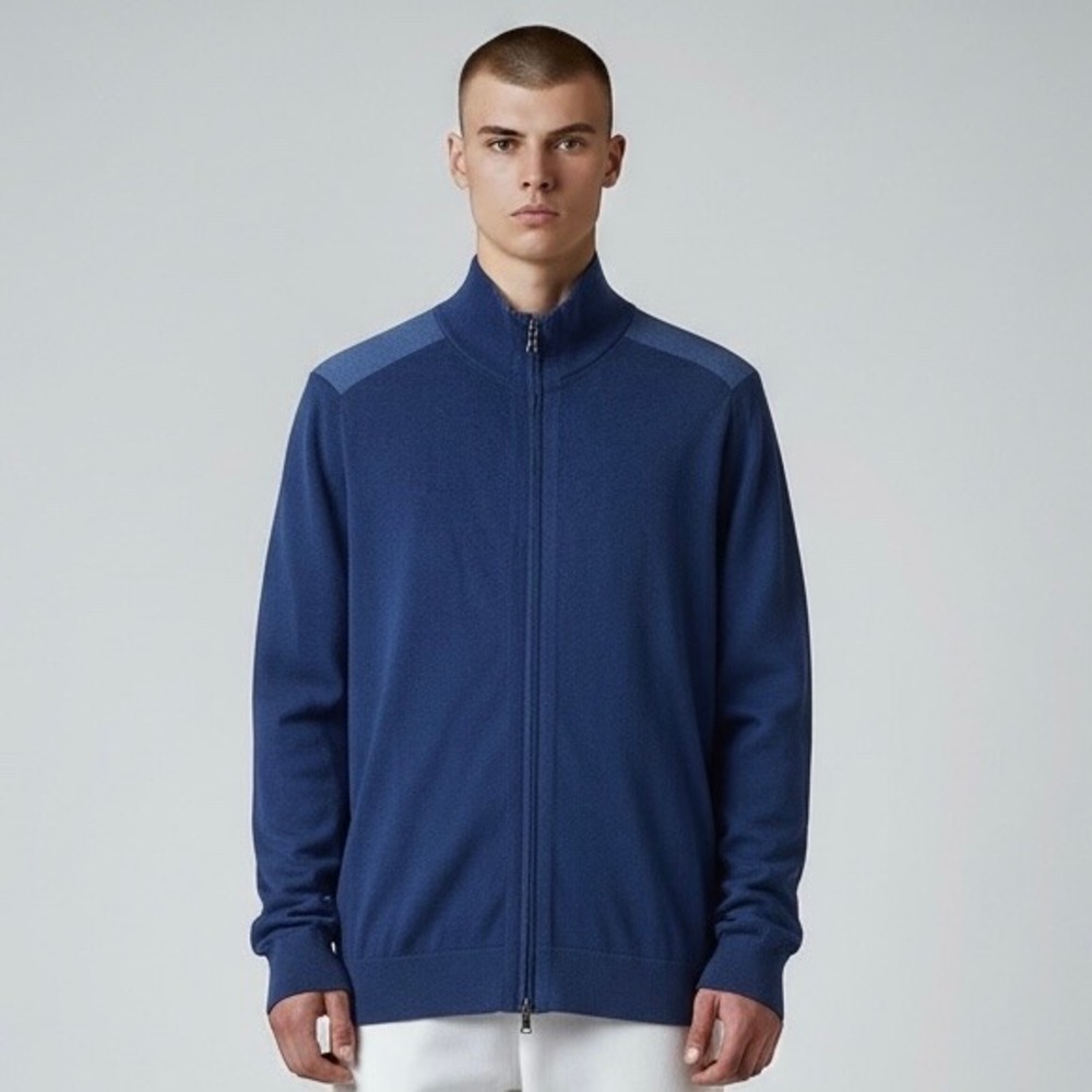 Banana Republic Men Navy Blue Full Zip Sweater Cardigan Medium Cotton Silk‎
